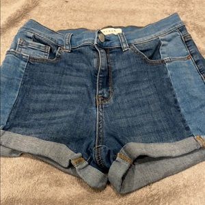 Different blue denim shorts